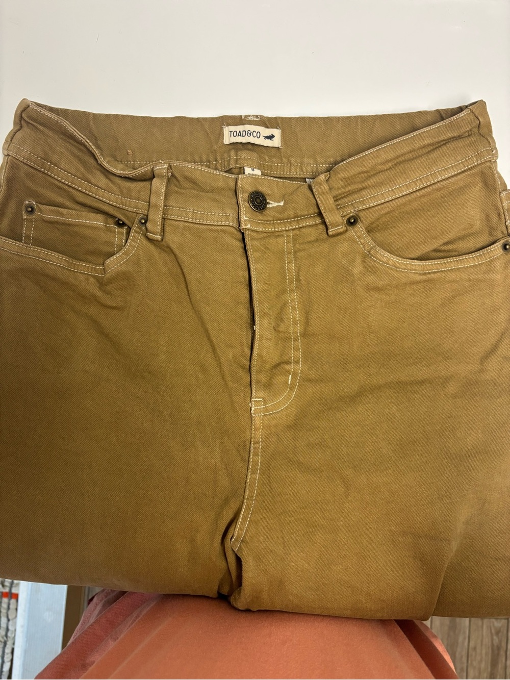 TOAD&CO Women’s 8 Brown Organic Cotton Elastane Flat Front Pants w/Pockets - Picture 9 of 10